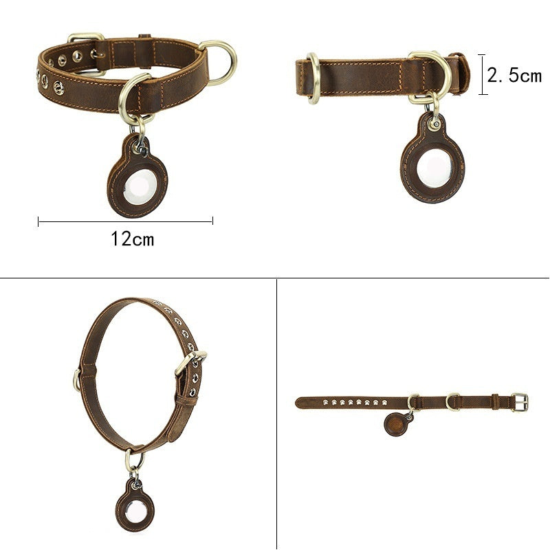 Double-sided Cowhide Dog Collar Handmade Halter Positioning Tracking Anti-lost