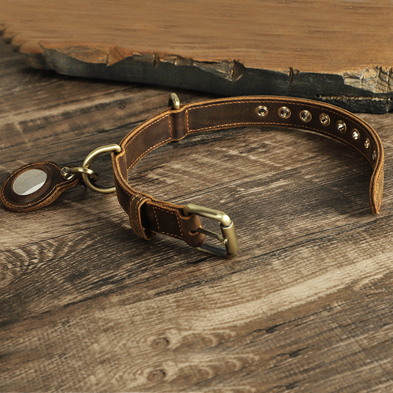 Double-sided Cowhide Dog Collar Handmade Halter Positioning Tracking Anti-lost