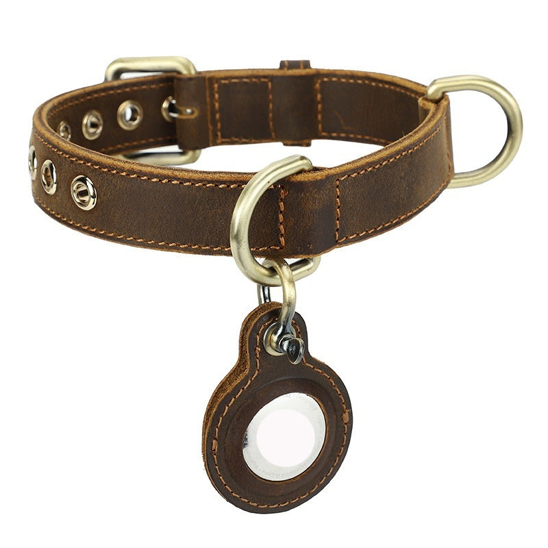 Double-sided Cowhide Dog Collar Handmade Halter Positioning Tracking Anti-lost