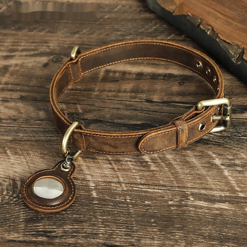 Double-sided Cowhide Dog Collar Handmade Halter Positioning Tracking Anti-lost