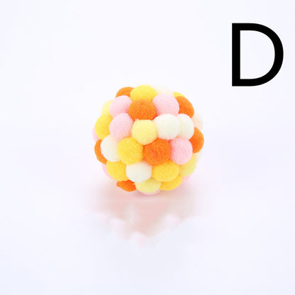 Cat Toy Colorful Plush Ball, Sounding Multi-color Rainbow Ball